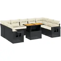 Syfax Salon de jardin 10 pcs avec coussins noir résine tressée