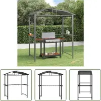 The Living Store Pavillon de barbecue avec étagères latérales Anthracite 210x114x230 cm Acier