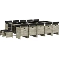 vidaXL Ensemble de jardin 15 pièces avec coussins gris clair Poly rotin