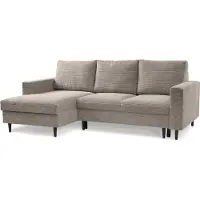 Selsey Nalika - Canapé d'angle avec fonction sommeil, housse en velours côtelé, beige, côté gauche