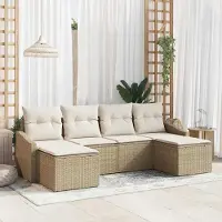 Prolenta Mobilier d'extérieur exclusif - Ensemble de table et chaises de jardin pour 6 personnes. Rotin synthétique beige et crème