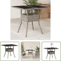 The Living Store Table de jardin avec plateau en verre gris clair 80x80x75 cm Poly rotin