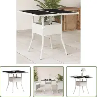 The Living Store Table de jardin avec plateau en verre blanc 80x80x75 cm Poly rotin