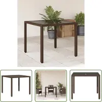 The Living Store Table de jardin avec plateau en verre Marron 90x90x75 cm Poly rotin