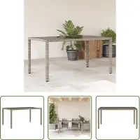 The Living Store Table de jardin avec plateau en verre Gris 150x90x75 cm Poly rotin