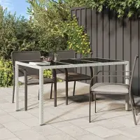 Prolenta Maison Exclusive - Table de jardin 150 x 90 x 75 cm, verre trempé, rotin synthétique blanc