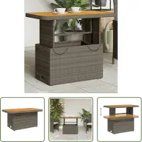 The Living Store Table de jardin Gris 90x55x71 cm Poly rotin et bois d'acacia
