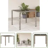 The Living Store Table de jardin avec plateau en verre Gris 90x90x75 cm Poly rotin