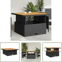 The Living Store Table de jardin noire 110x110x71 cm Poly rotin et bois d'acacia