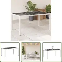 The Living Store Table de jardin avec plateau en verre blanc 150x90x75 cm Poly rotin