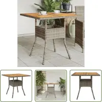 The Living Store Table de jardin avec plateau en acacia gris 80x80x75 cm Poly rotin