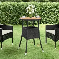 Prolenta Maison Exclusive - Table de jardin Ø 60 x 75 cm en bois d'acacia et polyrotin noir