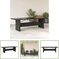 The Living Store Table de jardin avec plateau en verre noir 240x90x75 cm Poly rotin