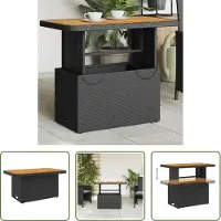The Living Store Table de jardin noire 90x55x71 cm Poly rotin et bois d'acacia
