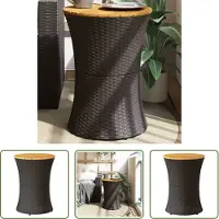 The Living Store Table d'appoint de jardin en forme de tambour Noir Poly rotin massif