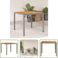 The Living Store Table de jardin avec plateau en acacia gris 90x90x75 cm Poly rotin