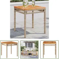 The Living Store Table de jardin beige 38x38x42 cm Poly rotin acacia