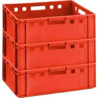 BURI Caisses à viande E2 60x40x20cm Caisse de stockage Eurobox en provenance d'Allemagne, convient pour aliments, robuste, empilable , Variante:rouge 3x