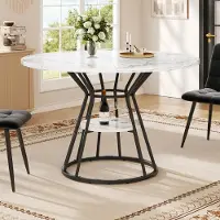 MODFU Table à Manger avec Pieds Réglables en Métal - Plateau Ronde en MDF et Métal - 100 x 100 x 76 cm - Noir