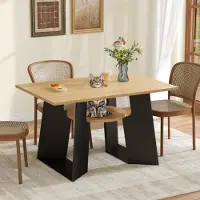 Flieks Table de cuisine avec rangement et espace pour animaux domestiques, Table rectangulaire de salle à manger pour 6 personnes, 130x85x75cm, Naturel