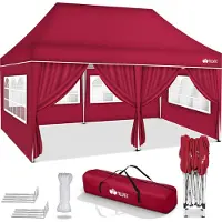 Tillvex Pavillon 3x6m - avec 6 parois latérales rouge étanche | Pop-Up Pliable réglable en hauteur | Tente de jardin protection UV 50+ | Tente de réception avec sac pour le jardin