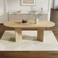 Flieks Table de cuisine ovale avec plateau extensible, Table de salle à manger pour 4-8 personnes, 120-160x80x75.5cm, Naturel
