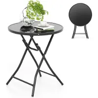 Costway Table de bistrot pliante, table de jardin avec plateau en verre, table de terrasse 59x59x67cm
