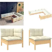 vidaXL 10 pcs. Garden Lounge Set with Creme Coussin Pin - Garden Lounge Set - Garden Lounge Sets - Garden Lounge Sets