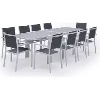 Happy Garden Salon de jardin LAMPEDUSA extensible en textilène gris 10 places - aluminium blanc