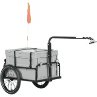 HOMCOM Remorque chariot à vélo avec coffre de rangement amovible et pliable de 65L, charge maximale de 40KG, pneus et réflecteurs de sécurité, gris