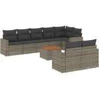 vidaXL Ensemble de salon de jardin 9 pièces avec coussins Gris Poly rotin