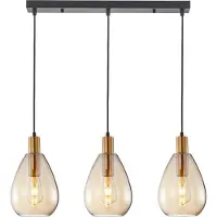 ITALUX Suspension moderne or et noir avec abat-jour en verre ambré sur bandeau pour salon salle à manger 3xE27 40W ZULO