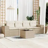 Prolenta Maison Exclusive - Salon de jardin avec coussins 5 pcs beige résine tressée