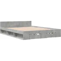 Syfax Cadre de lit avec tiroirs sans matelas gris béton 150x200 cm