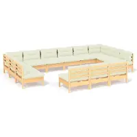 vidaXL ensemble salon de jardin 13 pièces avec coussins Crème pin massif