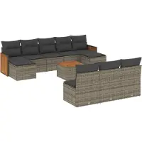 Syfax Salon de jardin 11 pcs avec coussins gris résine tressée