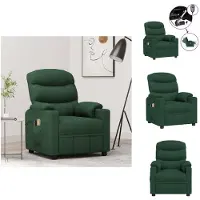 vidaXL Fauteuil de massage électrique Vert foncé Tissu - Fauteuil de massage