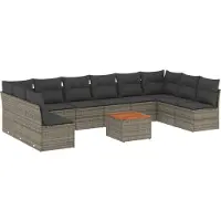 vidaXL Ensemble de salon de jardin 11 pièces avec coussins Gris Poly rotin