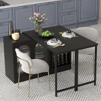 Merax Table de salle à manger Table de bar pivotant à 360°, extensible Réversible Table de salle à manger Sideboard avec porte en verre, étagère de stockage, table de cuisine, Noir