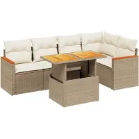 Syfax Salon de jardin avec coussins 6 pcs beige résine tressée