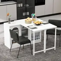 Merax Table de salle à manger Table de bar pivotant à 360°, extensible Réversible Table de salle à manger Sideboard avec porte en verre, étagère de stockage, table de cuisine, blanc