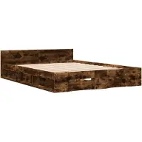 Syfax Cadre de lit avec tiroirs sans matelas chêne fumé 135x190 cm