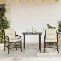 Prolenta Maison Exclusive - Ensemble de bistro 3 pcs avec coussins marron résine tressée