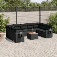 Prolenta Maison Exclusive - Salon de jardin 10 pcs avec coussins noir résine tressée