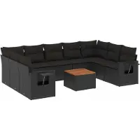 Sonstiges Salon de jardin 10 pcs avec coussins noir résine tressée