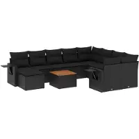 Syfax Ensemble canapé de jardin modulable 11 pièces, résine tressée noire, coussins déhoussables lavables, structure acier, résistant UV, pieds réglables