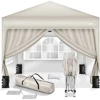 Tillvex Pavillon 3x3m Beige - avec 4 parties latérales imperméables | Pop-Up Pliable réglable en hauteur | Tente de jardin protection UV 50+ | Tente de réception avec sac pour le jardin