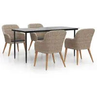 Syfax Ensemble à manger de jardin et coussins 5 pcs Marron