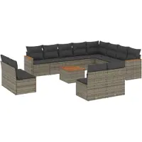 Syfax Salon de jardin avec coussins 13 pcs gris résine tressée