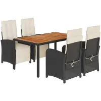 Syfax Ensemble à manger de jardin coussins 5pcs Noir Résine tressée